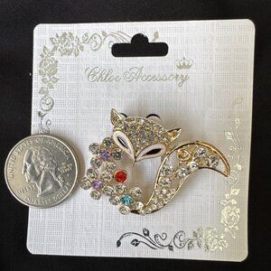 1.3" Deluxe Little Dainty FOX Rhinestone GoldTone MultiColor Brooch NEW
